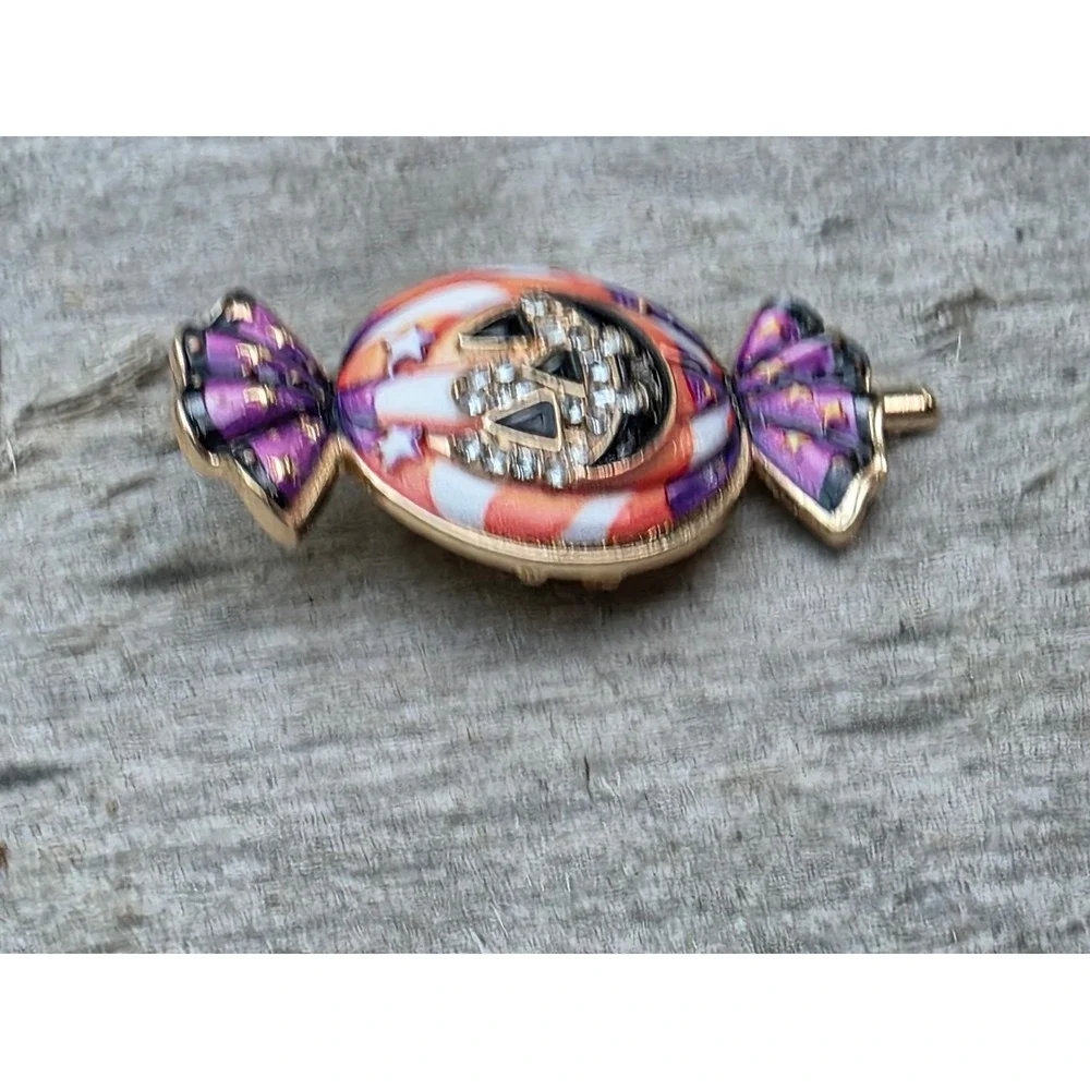 Halloween Jack-O-Lantern Candy Brooch Enamel Rhinestone Pumpkin Pendant Pin